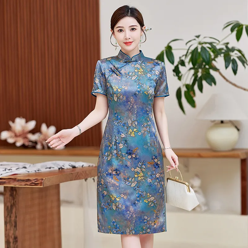Yi Mengyuan Silk Short Sleeved Dress Women's Image Color-3