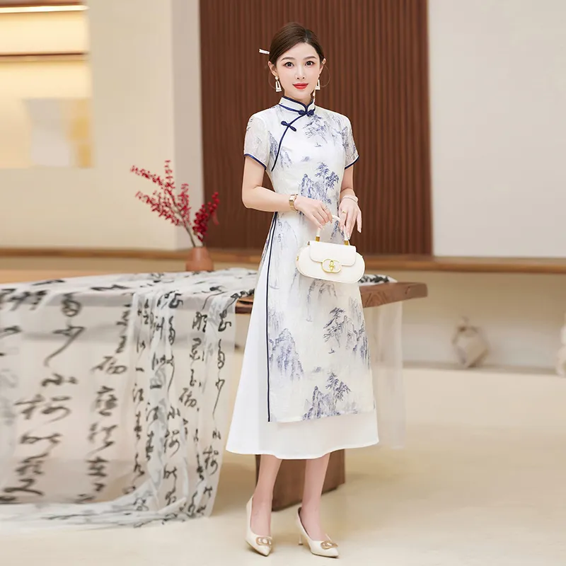 Yi Mengyuan Short Sleeved Dress Women's White-2