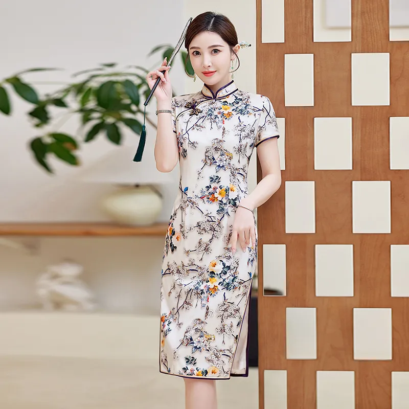 Yi Mengyuan Silk Short Sleeved Dress Women's Image Color-1