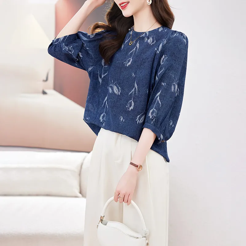 Yi Mengyuan Silk Shirt Women's Denim Blue-2
