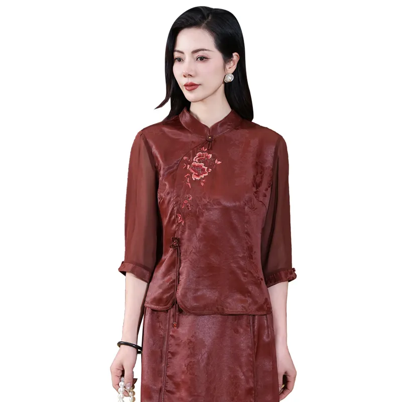 Yi Mengyuan 3/4 Sleeved Silk Shirt Women's-0
