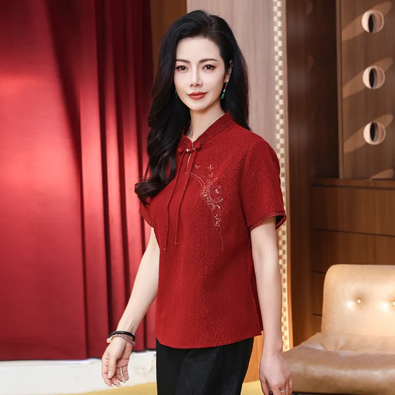 Yi Mengyuan Silk Shirt Women's Red-4