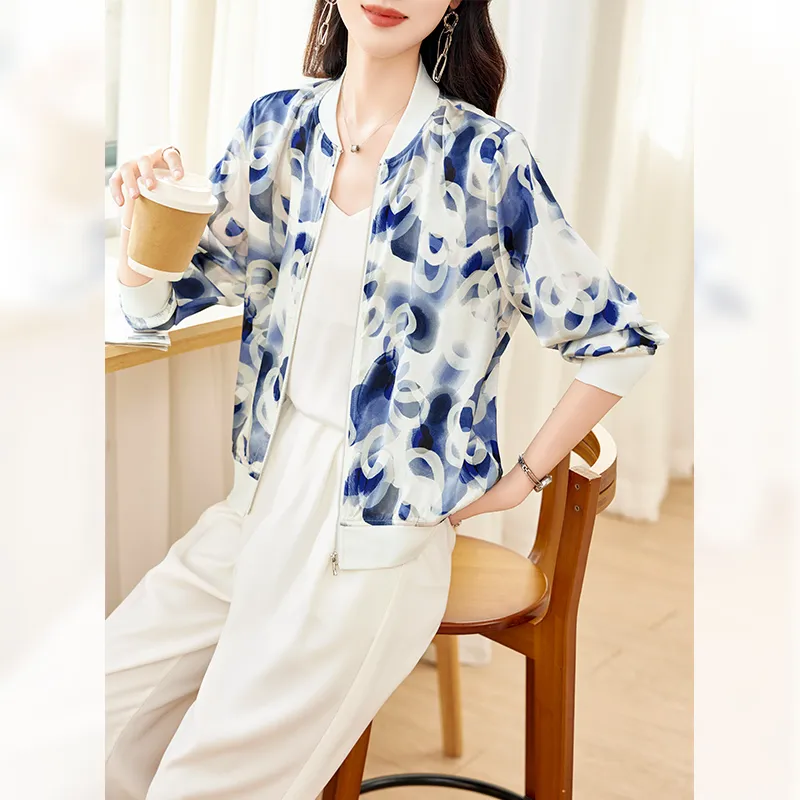 Yi Mengyuan Silk Jackets & Coats Women's Emerald Wave Blue-4