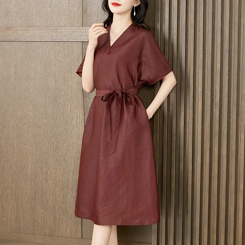 Yi Mengyuan Silk Short Sleeved Dress Women's-5