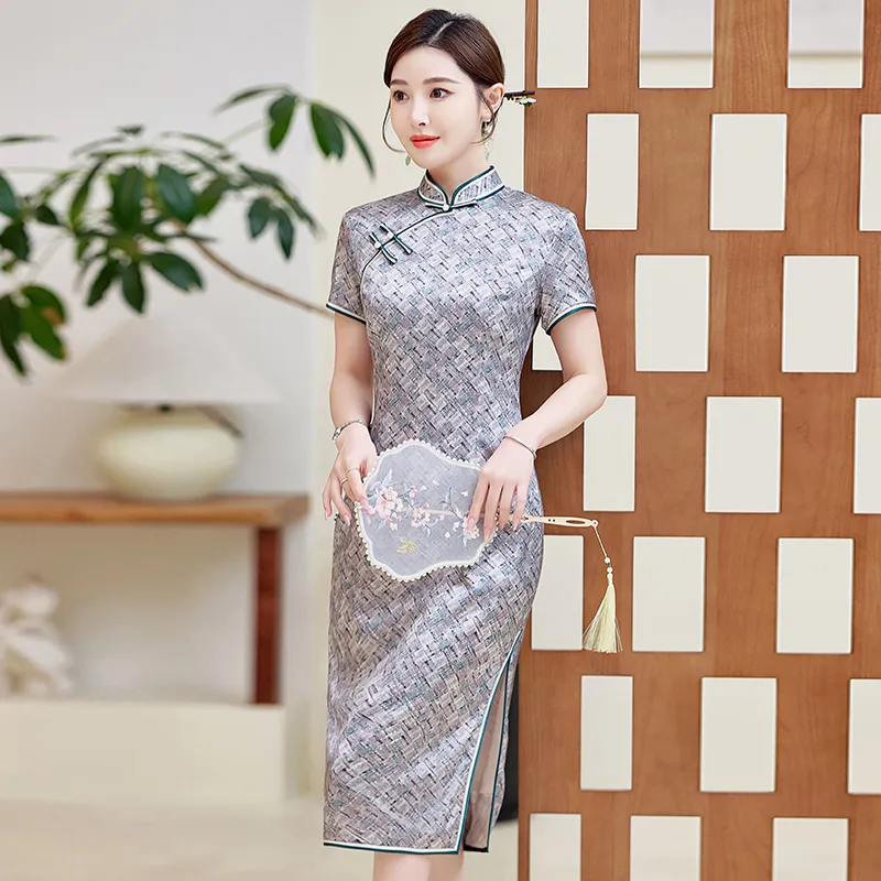 Yi Mengyuan Silk Short Sleeved Dress Women's Plaid-3