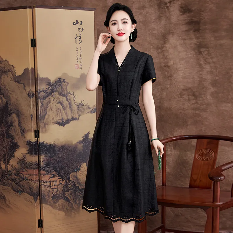 Yi Mengyuan Silk Short Sleeved Dress Women's-5
