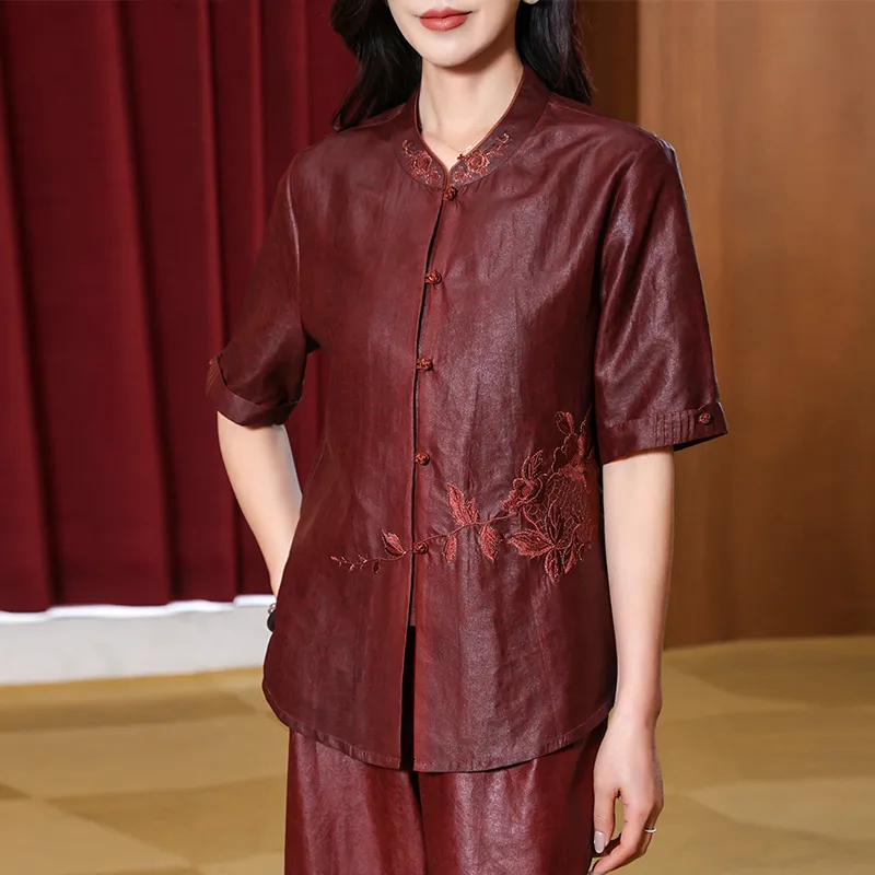 Yi Mengyuan Short Sleeved Silk Shirt Women's-5