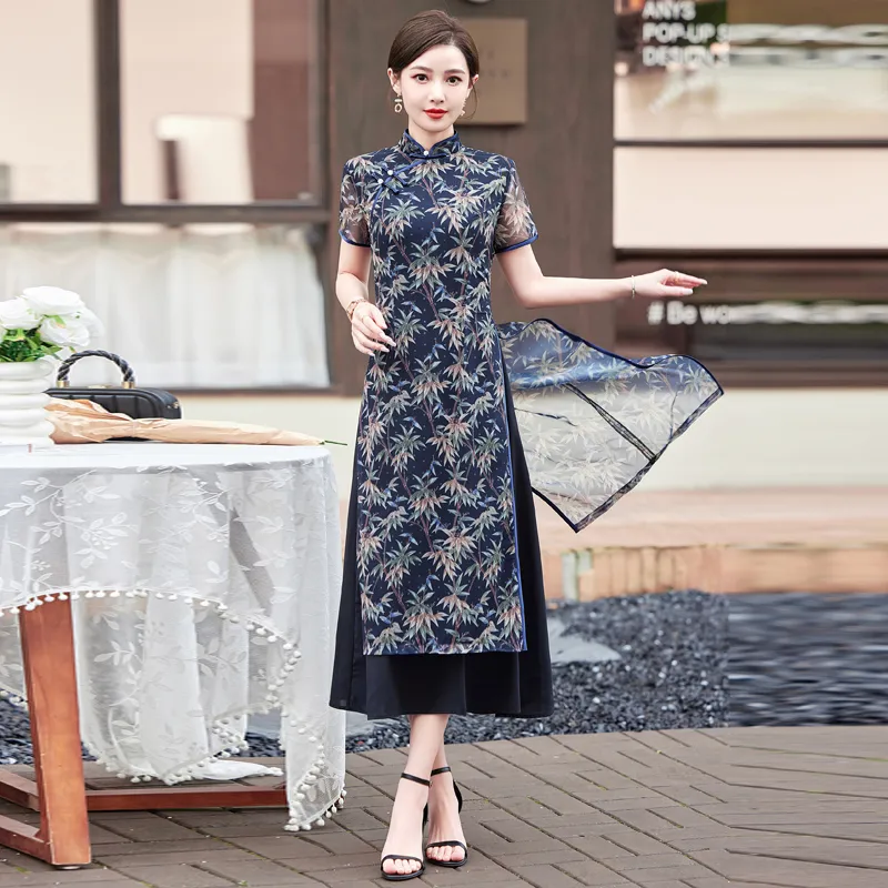 Yi Mengyuan Short Sleeved Dress Women's Blue-3