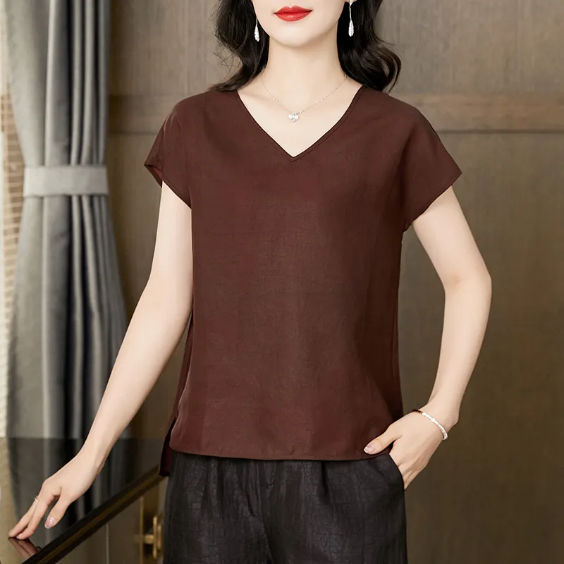 Yi Mengyuan Regular Silk T shirt Women's-3