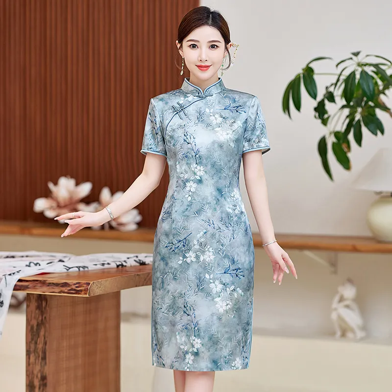 Yi Mengyuan Silk Short Sleeved Dress Women's Image Color-3