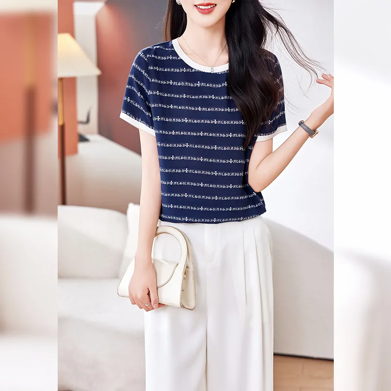 Yi Mengyuan Set in Sleeve Silk T shirt Women's-6