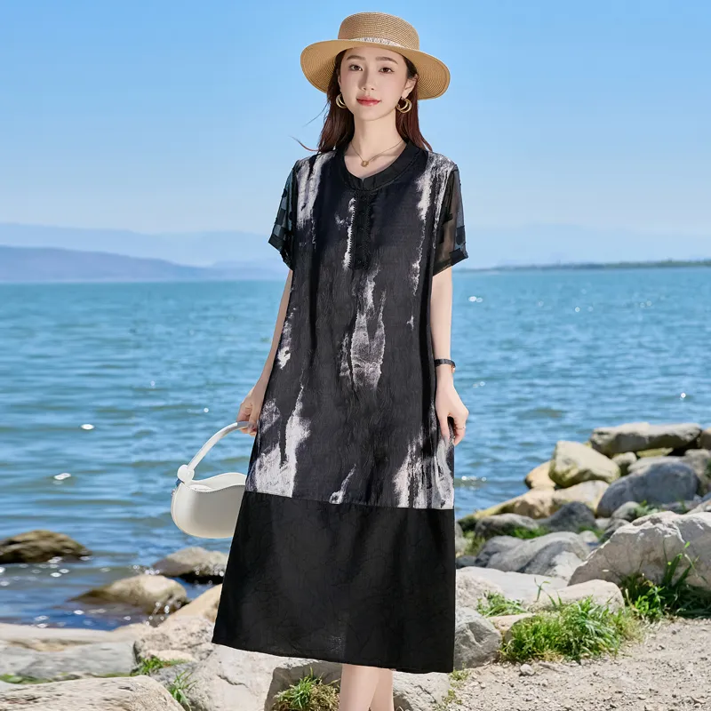 Yi Mengyuan Short Sleeved Dress Women's Black-3