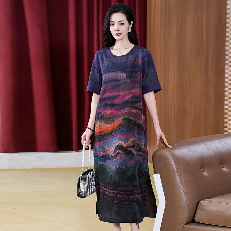 Yi Mengyuan Silk Short Sleeved Dress Women's Image Color-2