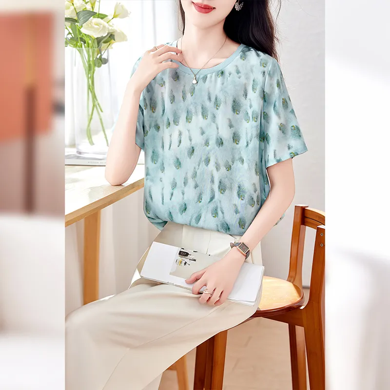 Yi Mengyuan Set in Sleeve Silk T shirt Women's-19