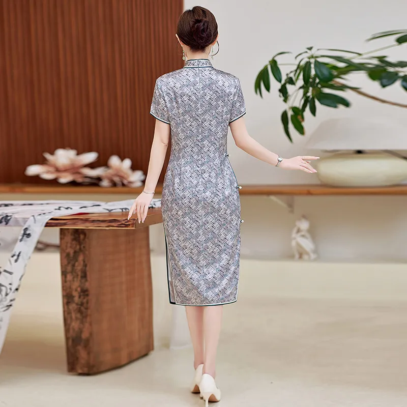 Yi Mengyuan Silk Short Sleeved Dress Women's Plaid-5