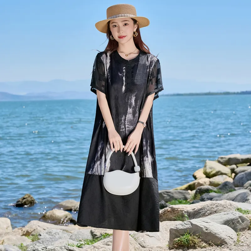 Yi Mengyuan Short Sleeved Dress Women's Black-4