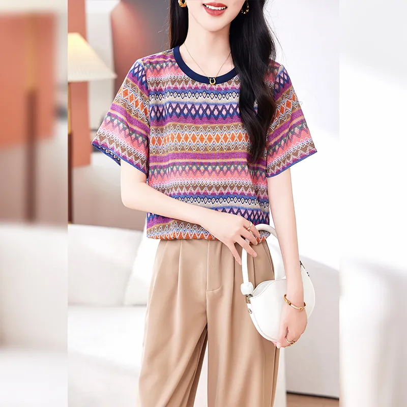 Yi Mengyuan Set in Sleeve Silk T shirt Women's-9