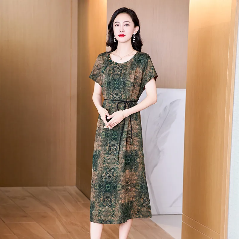 Yi Mengyuan Silk Short Sleeved Dress Women's-5