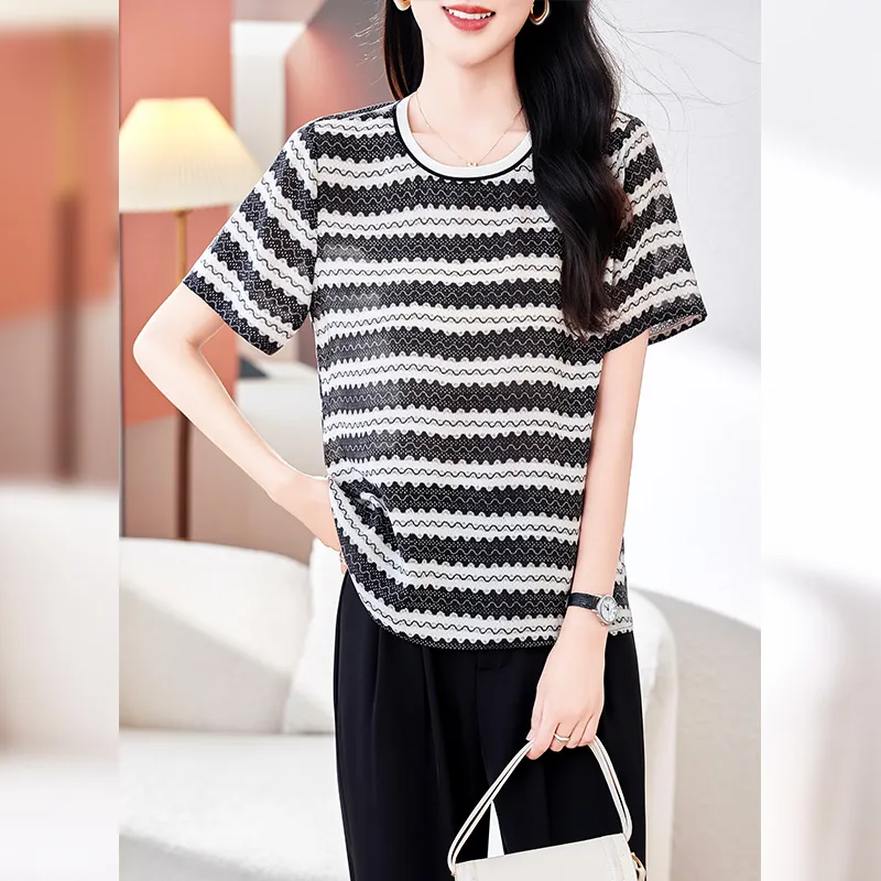 Yi Mengyuan Set in Sleeve Silk T shirt Women's-3