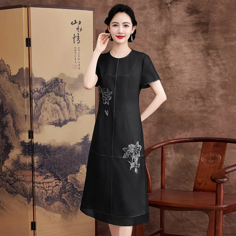 Yi Mengyuan Silk Short Sleeved Dress Women's-6
