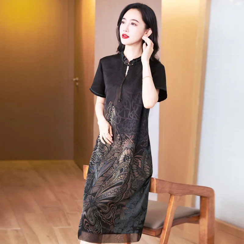 Yi Mengyuan Silk Short Sleeved Dress Women's-6