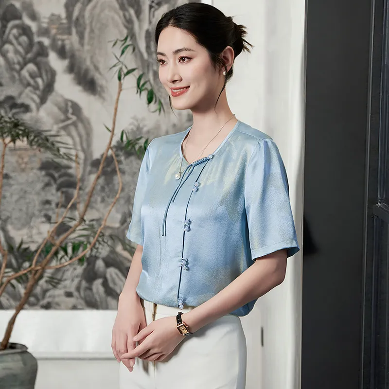 Yi Mengyuan Short Sleeved Silk Shirt Women's-4