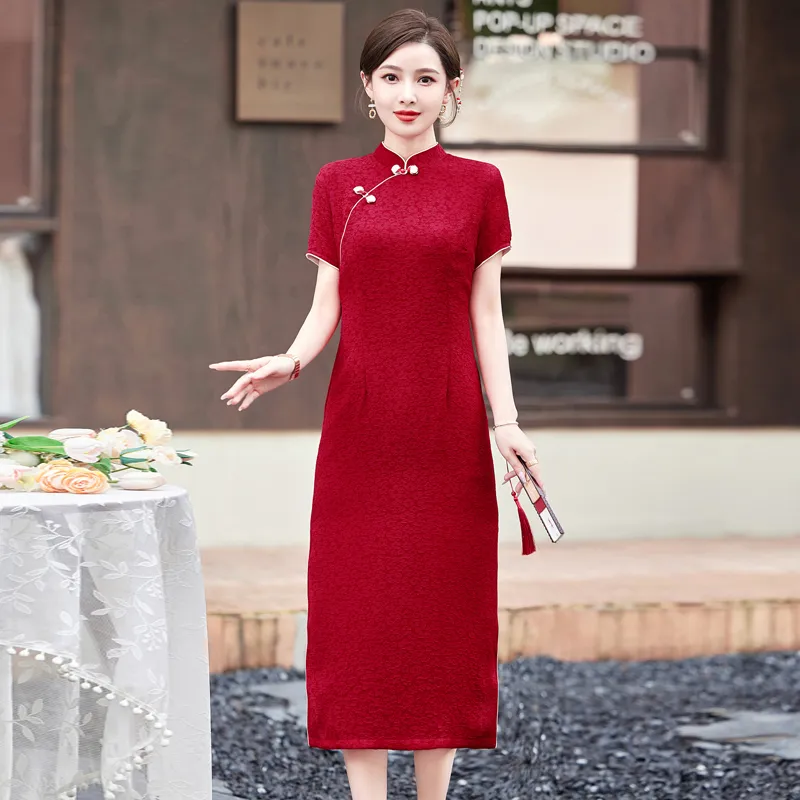 Yi Mengyuan Short Sleeved Dress Women's Red-4