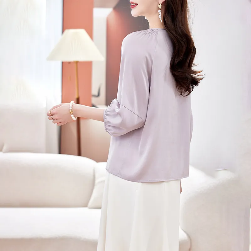 Yi Mengyuan Elbow Length Sleeved Silk Shirt Women's-4