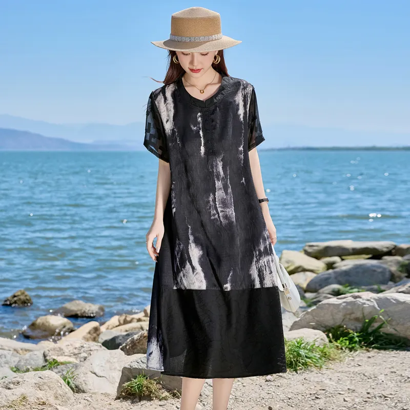 Yi Mengyuan Short Sleeved Dress Women's Black-2