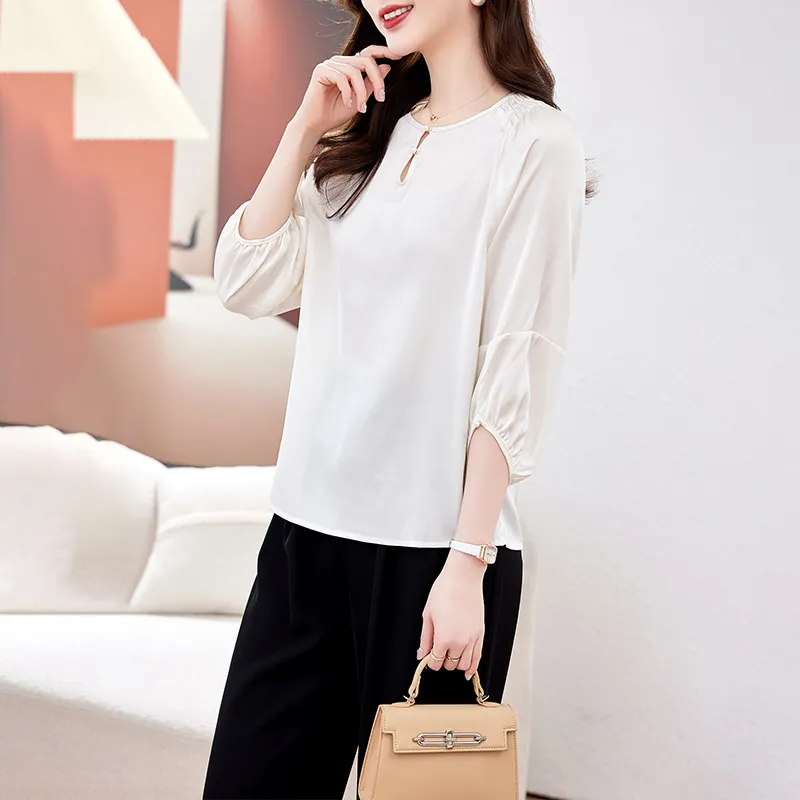 Yi Mengyuan Elbow Length Sleeved Silk Shirt Women's-1