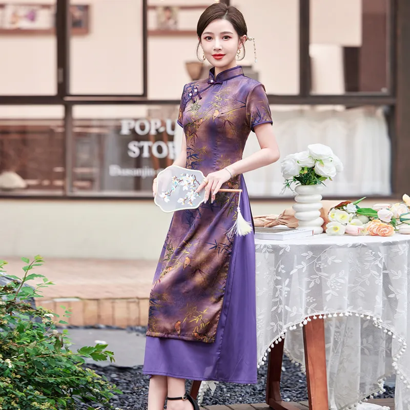 Yi Mengyuan Short Sleeved Dress Women's Purple-4