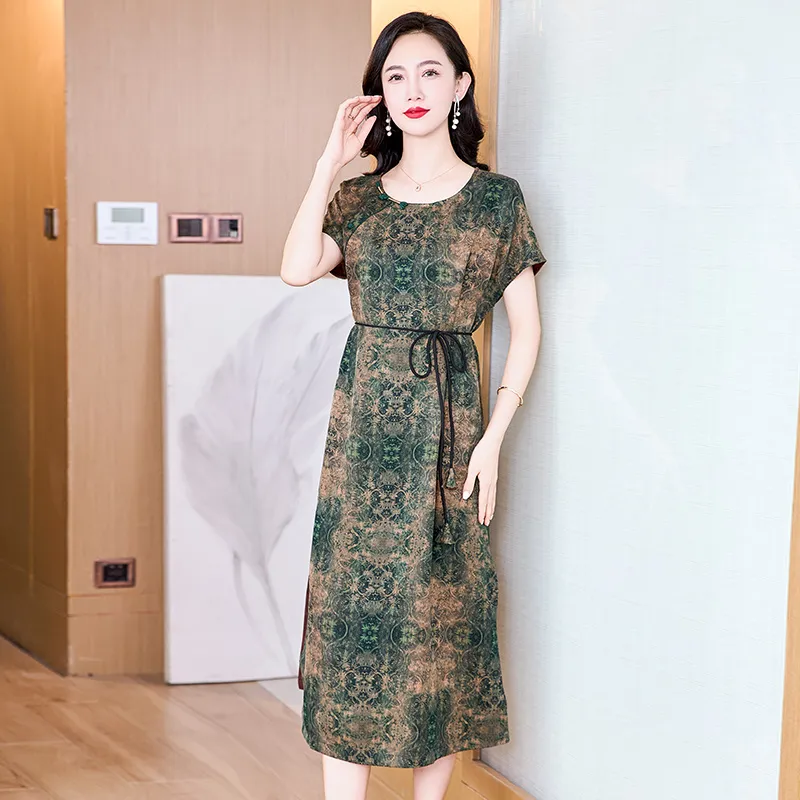 Yi Mengyuan Silk Short Sleeved Dress Women's-3
