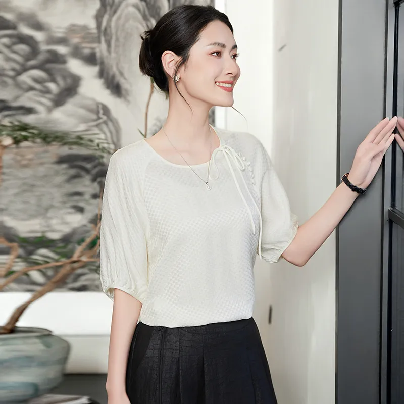 Yi Mengyuan Short Sleeved Silk Shirt Women's-6