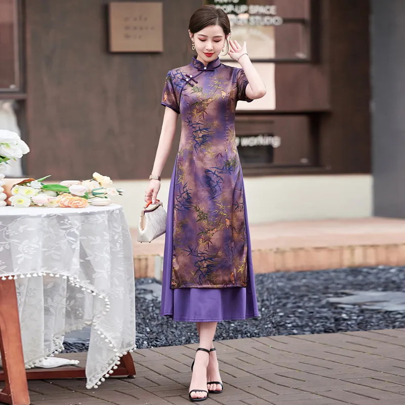 Yi Mengyuan Short Sleeved Dress Women's Purple-2