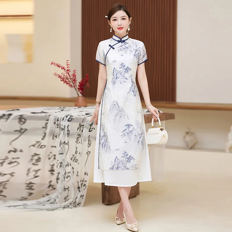 Yi Mengyuan Short Sleeved Dress Women's White-3