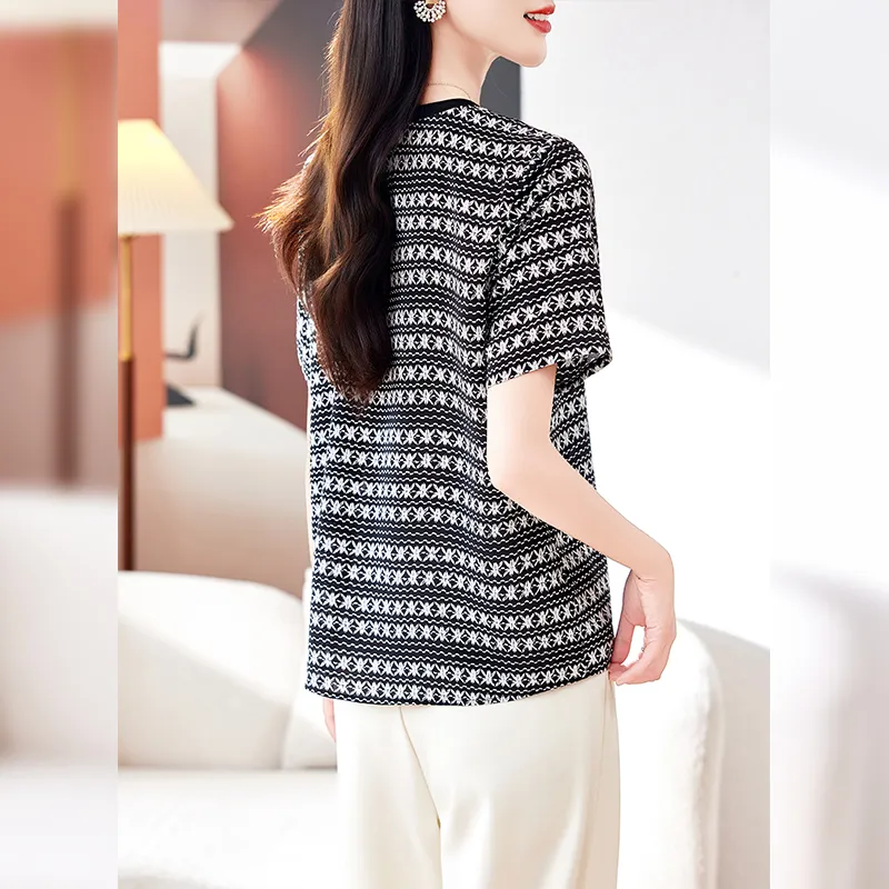 Yi Mengyuan Set in Sleeve Silk T shirt Women's-11