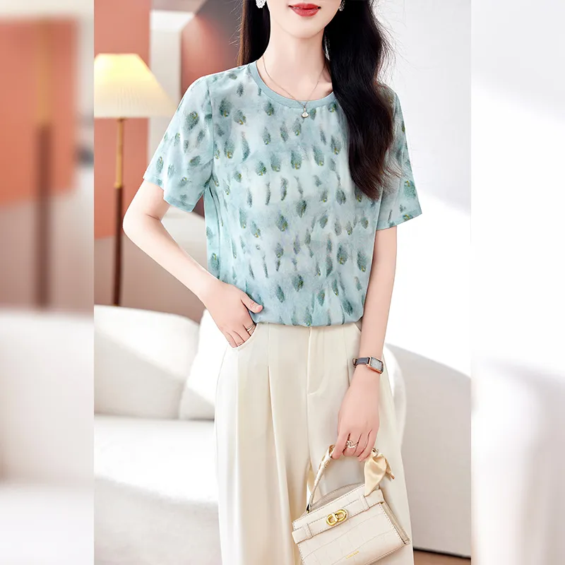 Yi Mengyuan Set in Sleeve Silk T shirt Women's-18