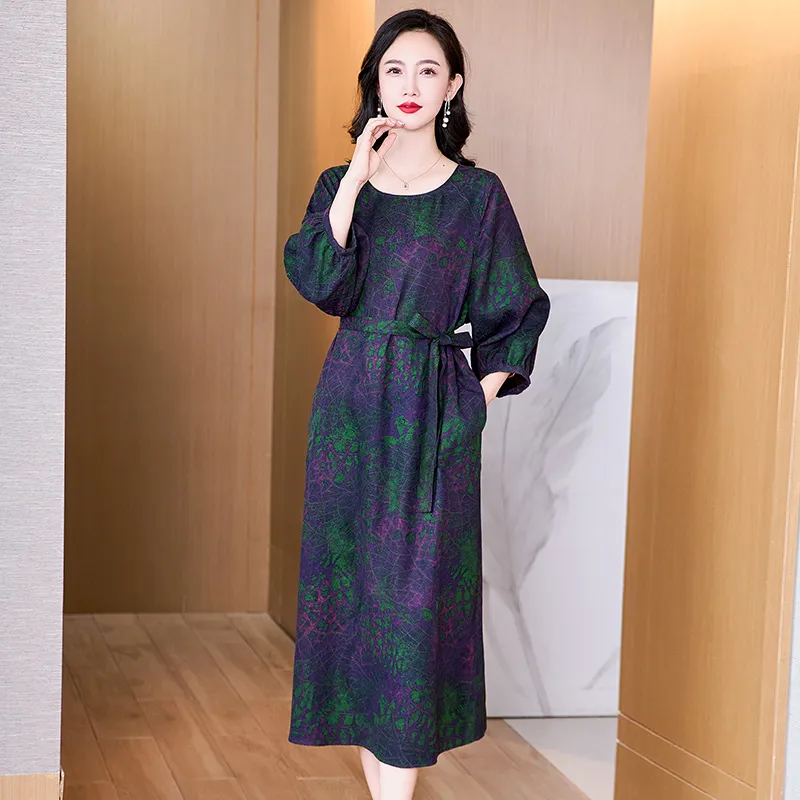 Yi Mengyuan Silk Long Sleeved Dress Women's-5