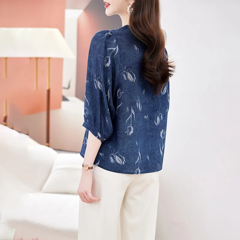Yi Mengyuan Silk Shirt Women's Denim Blue-4