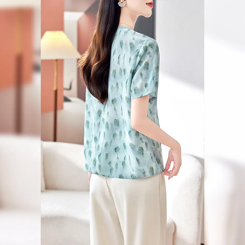 Yi Mengyuan Set in Sleeve Silk T shirt Women's-16