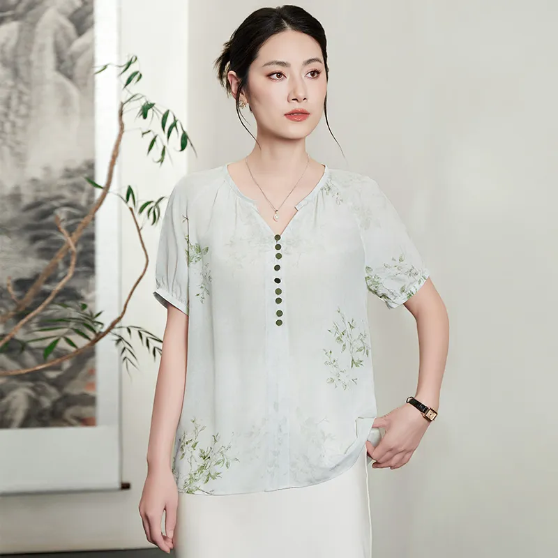Yi Mengyuan Short Sleeved Silk Shirt Women's-3