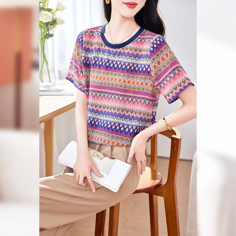 Yi Mengyuan Set in Sleeve Silk T shirt Women's-7