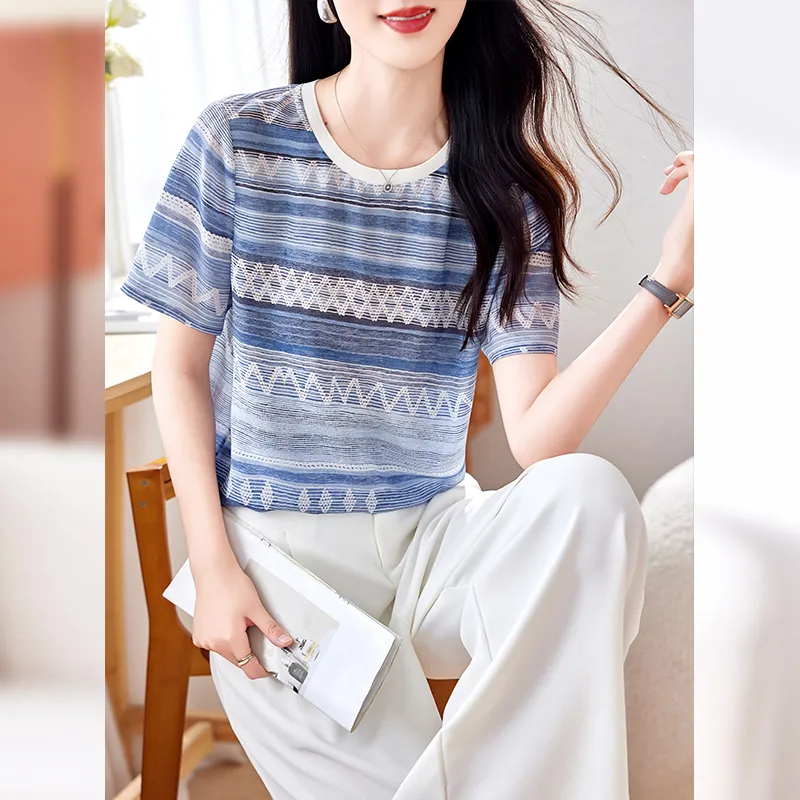 Yi Mengyuan Set in Sleeve Silk T shirt Women's-22