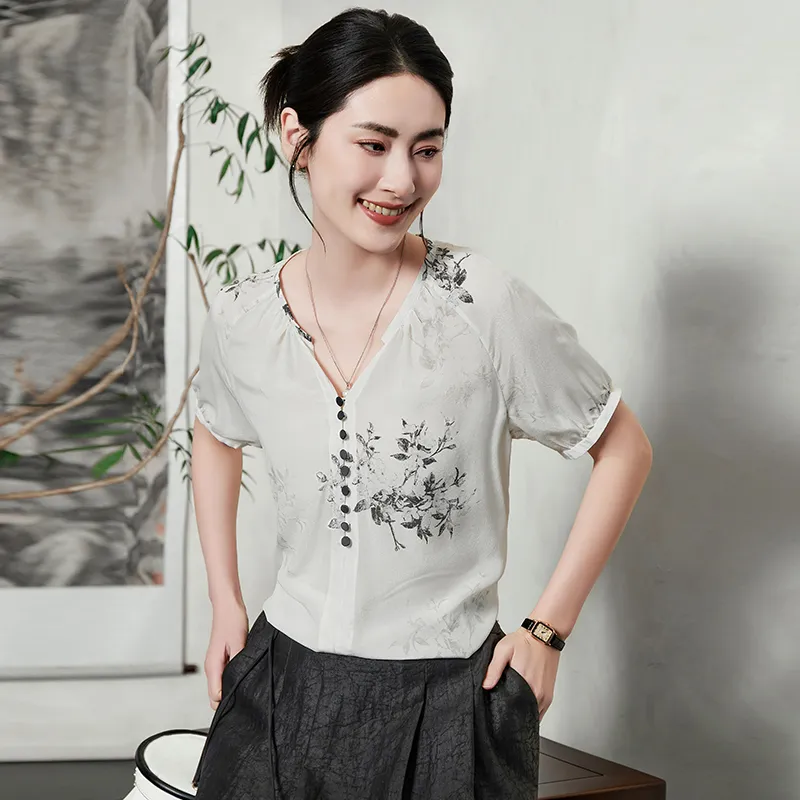 Yi Mengyuan Short Sleeved Silk Shirt Women's-8