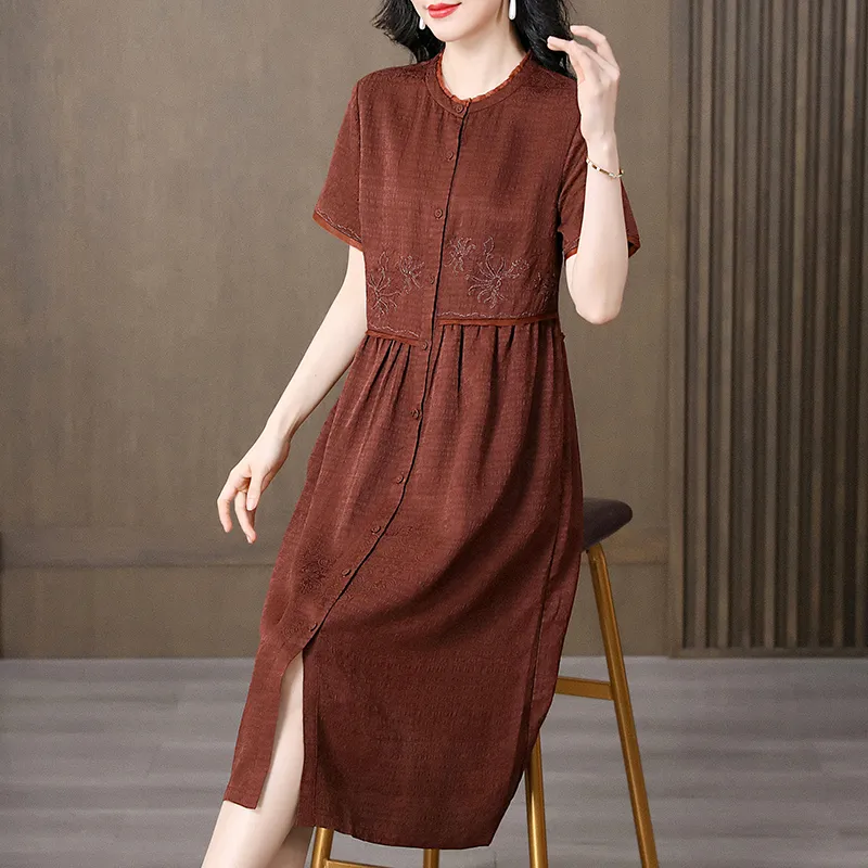 Yi Mengyuan Silk Short Sleeved Dress Women's-5