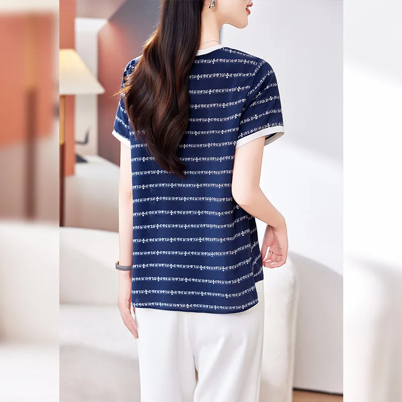 Yi Mengyuan Set in Sleeve Silk T shirt Women's-5