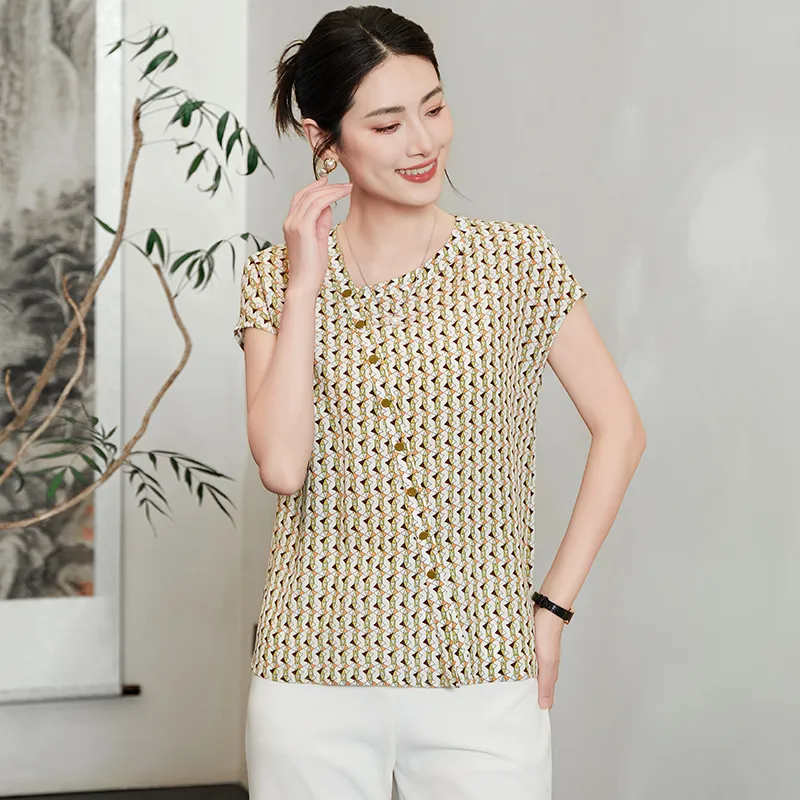 Yi Mengyuan Short Sleeved Silk Shirt Women's-2