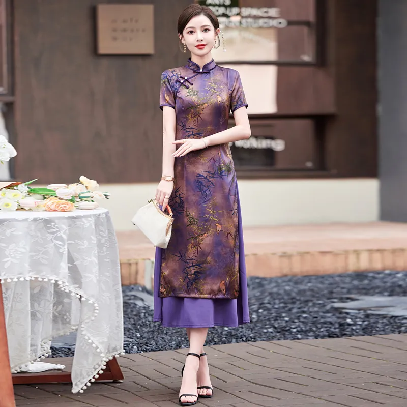 Yi Mengyuan Short Sleeved Dress Women's Purple-3