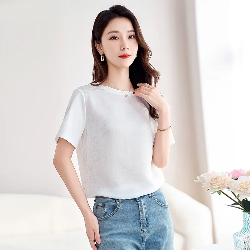 Yi Mengyuan Set in Sleeve Silk T shirt Women's-2