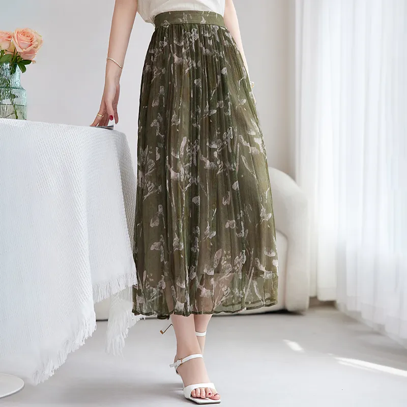 Yi Mengyuan Silk Casual Long Skirt Women's-5